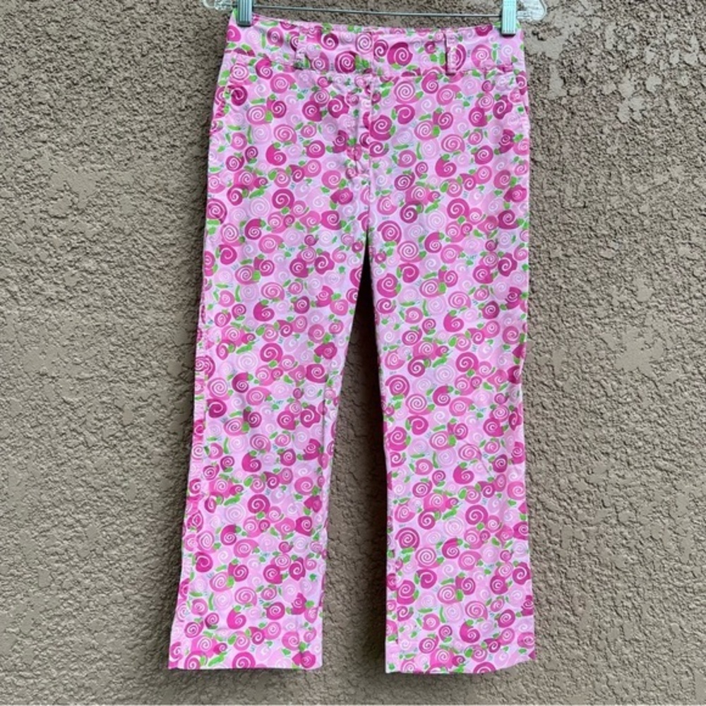 Lilly Pulitzer Novelty Pink Snail Escargot Print Crop Pants Casual Womens Size 2